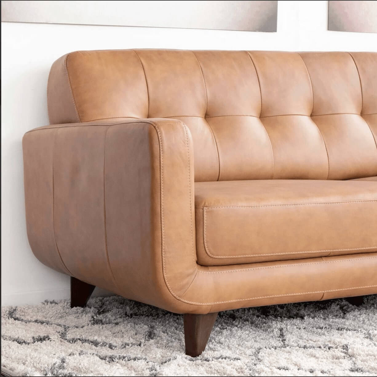 Allison MCM Style Genuine Leather Sectional Sofa with Chaise 113" - Revel Sofa 