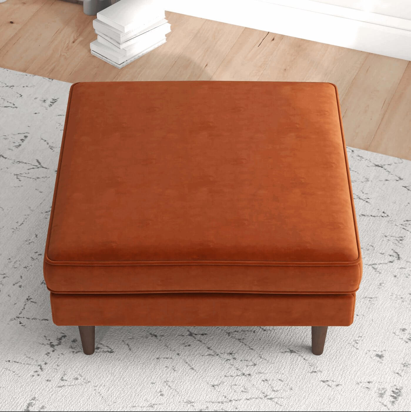 Amber MCM Style Square Upholstered Ottoman - Revel Sofa 