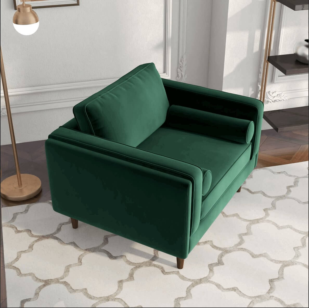 Amber MCM Velvet Accent Lounge Chair – Mid-Century Modern Upholstered Armchair (7 Colors, Plush Cushioning) in green.