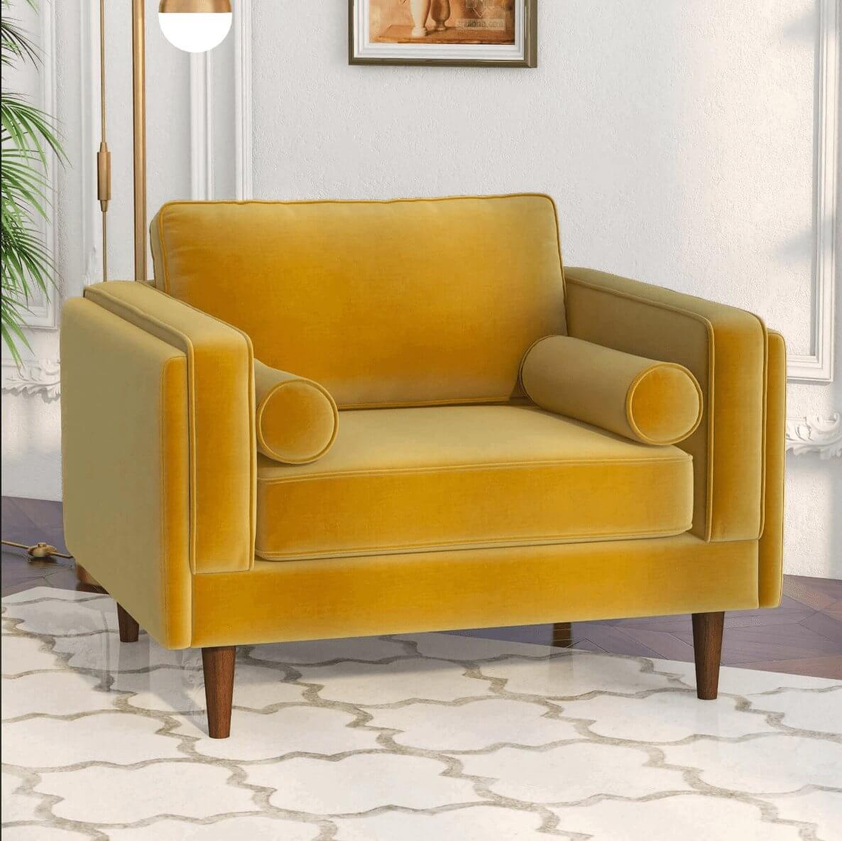 Amber MCM Velvet Accent Lounge Chair – Mid-Century Modern Upholstered Armchair (7 Colors, Plush Cushioning)