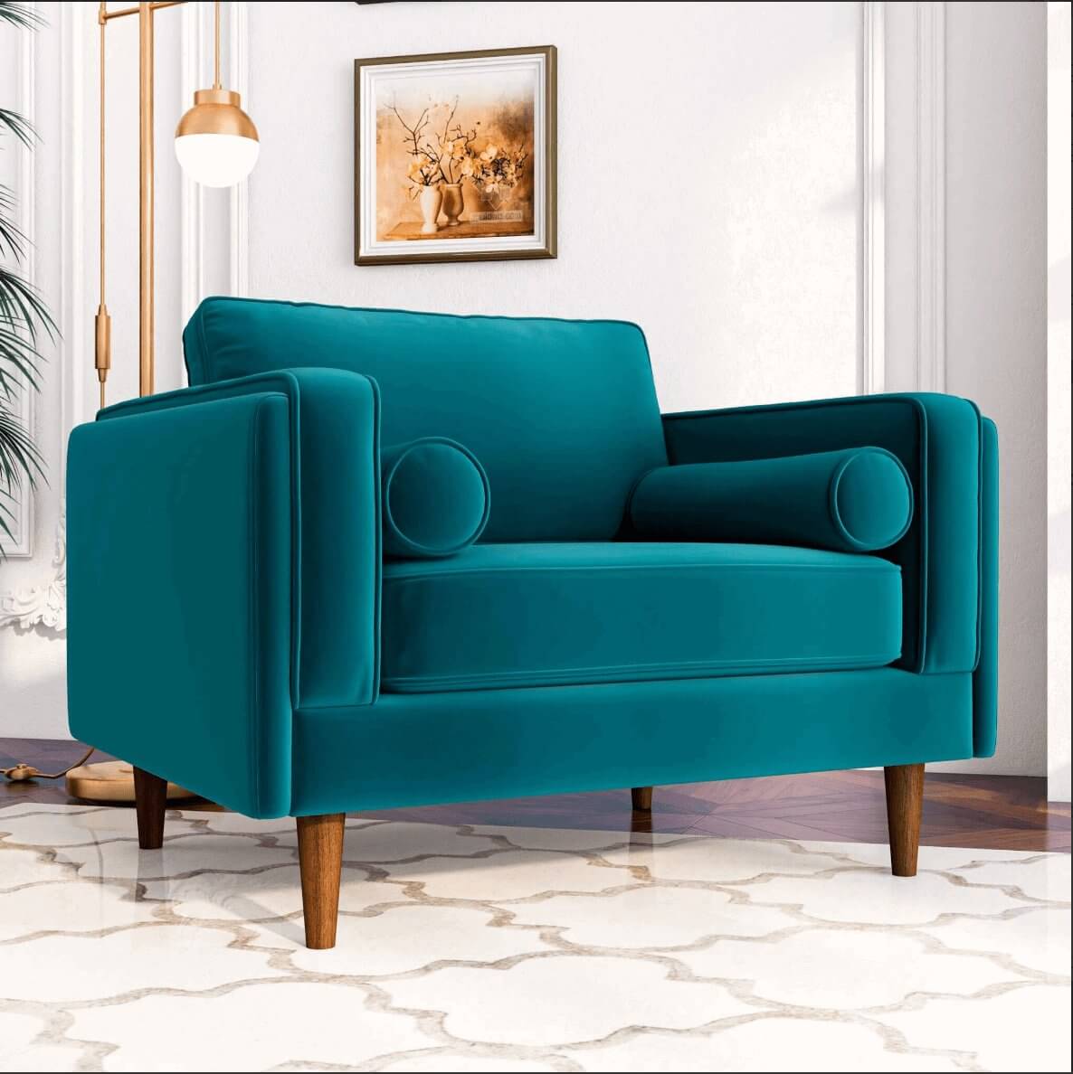 Amber MCM Velvet Accent Lounge Chair – Mid-Century Modern Upholstered Armchair (7 Colors, Plush Cushioning) in teal