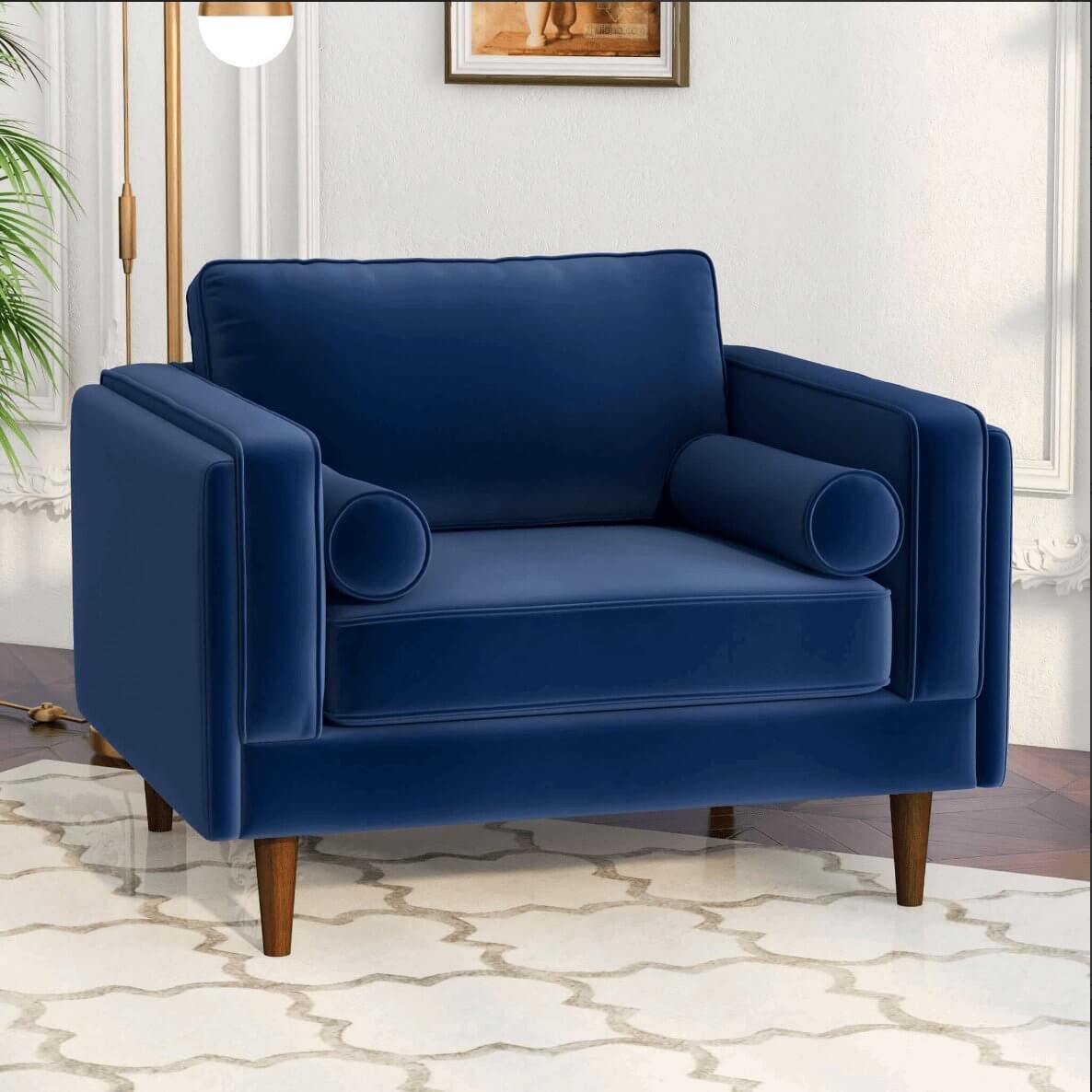 Amber MCM Velvet Accent Lounge Chair – Mid-Century Modern Upholstered Armchair (7 Colors, Plush Cushioning)