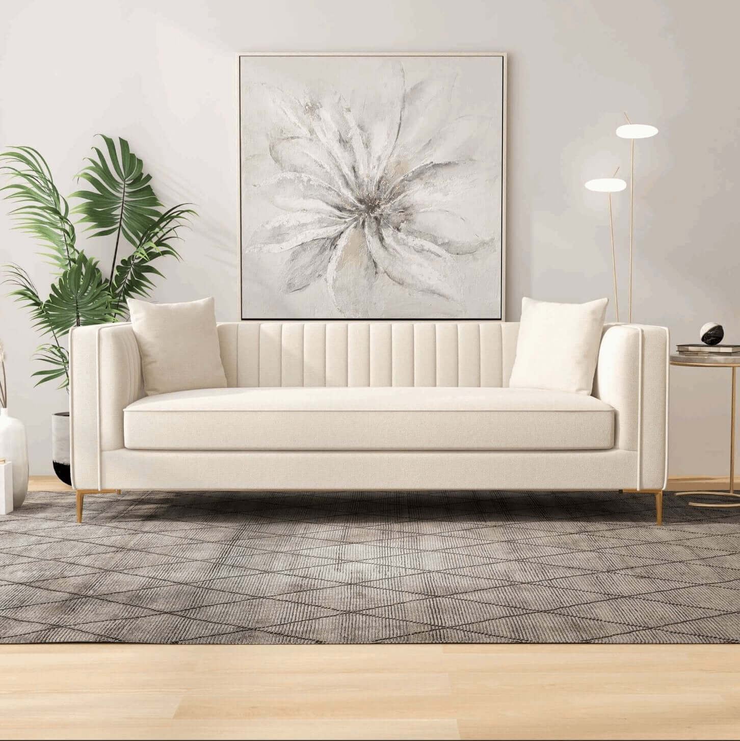 Angelina MCM Luxury Channel Tufted Sofa 84" - Revel Sofa 