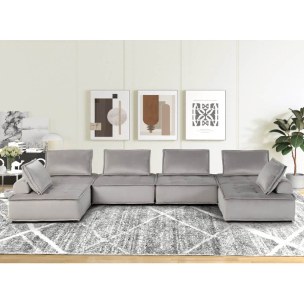 Anna Velvet Modular Sectional Sofa in Gray or Black, Fully Customizable - Revel Sofa 