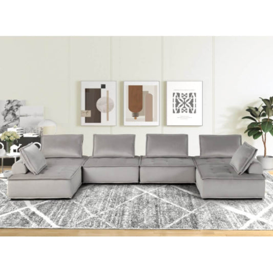 Anna Velvet Modular Sectional Sofa in Gray or Black, Fully Customizable - Revel Sofa