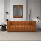 April Channel Tufted Sofa in Genuine Leather or Beige Boucle 86" - Revel Sofa 