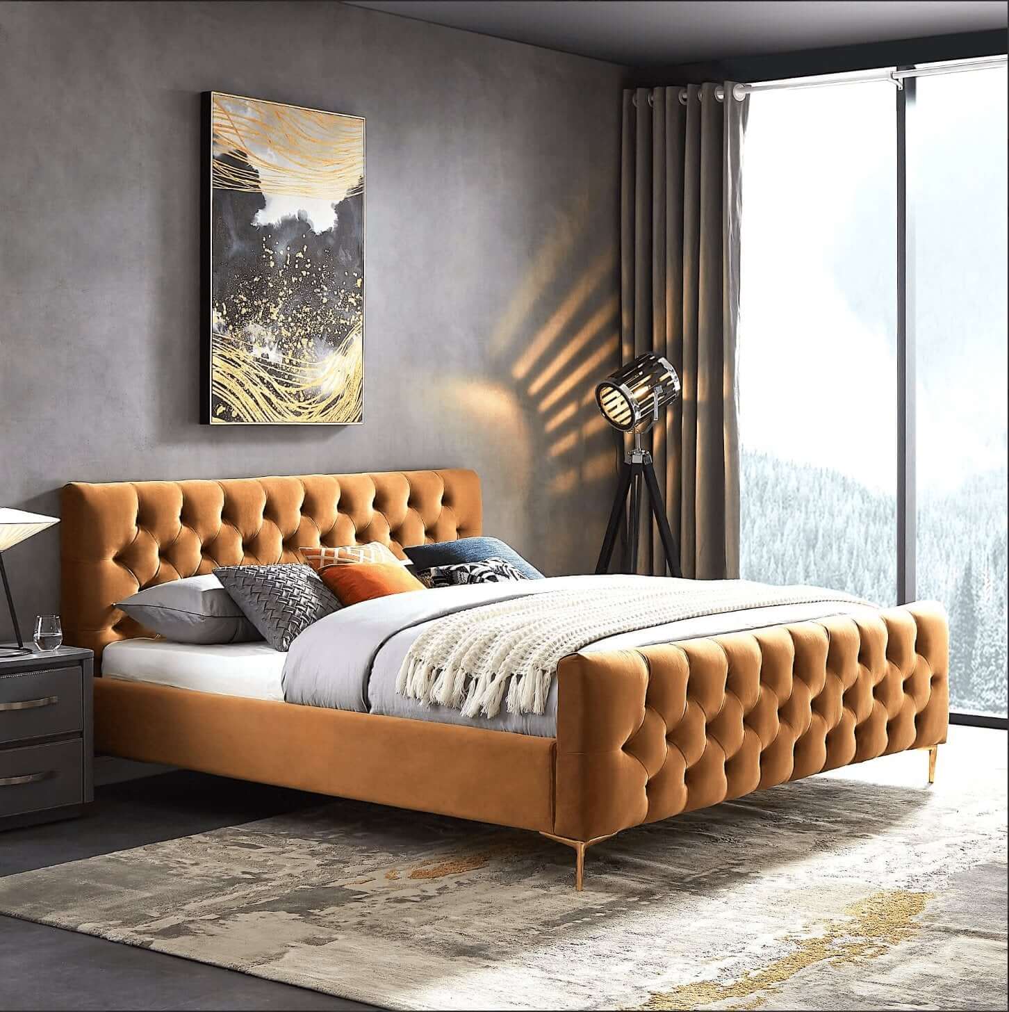 Bailey Velvet Upholstered Tufted Platform Bed Frame - Revel Sofa 
