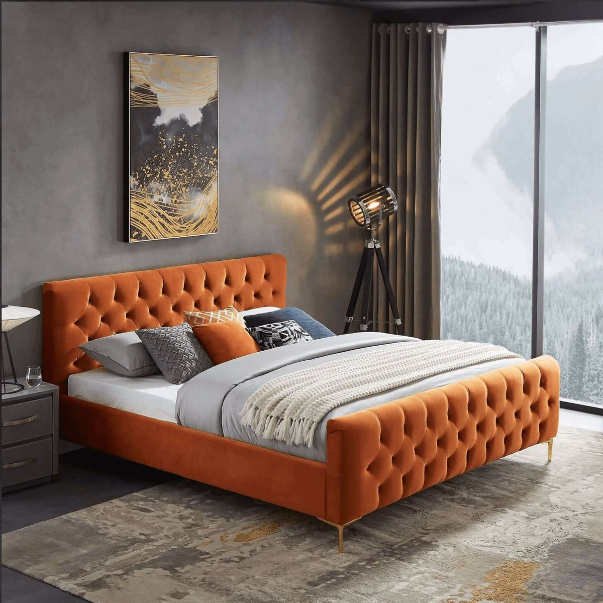 Bailey Velvet Upholstered Tufted Platform Bed Frame - Revel Sofa 