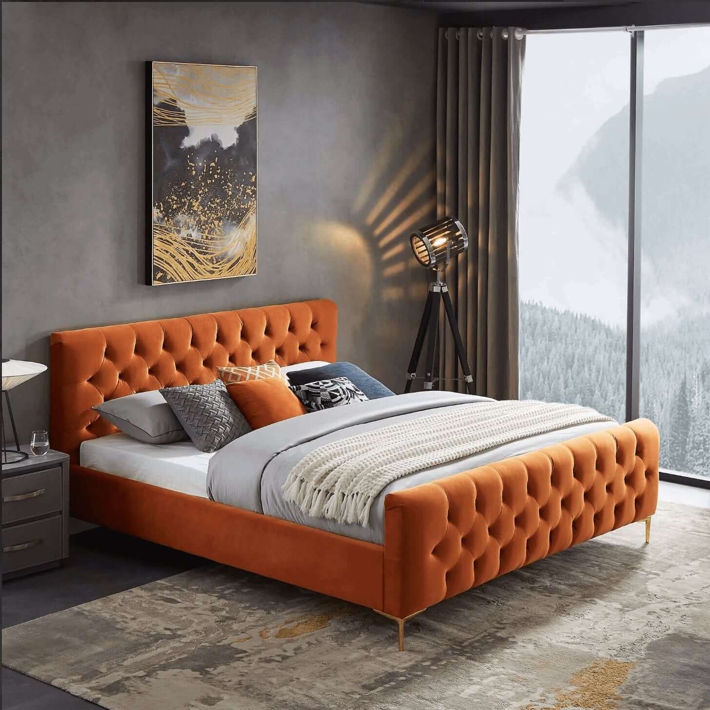 Bailey Velvet Upholstered Tufted Platform Bed Frame - Revel Sofa 