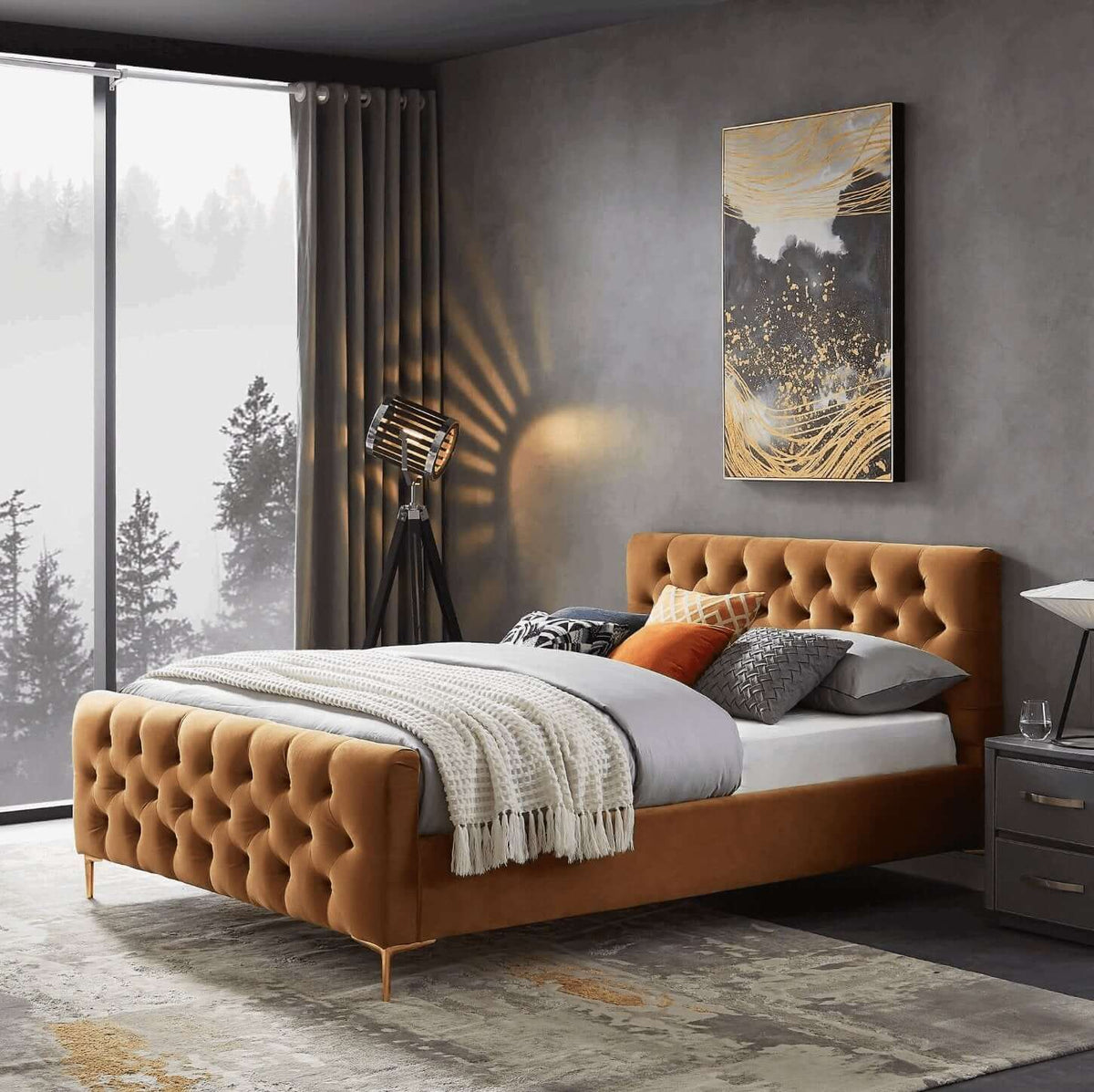 Bailey Velvet Upholstered Tufted Platform Bed Frame - Revel Sofa 