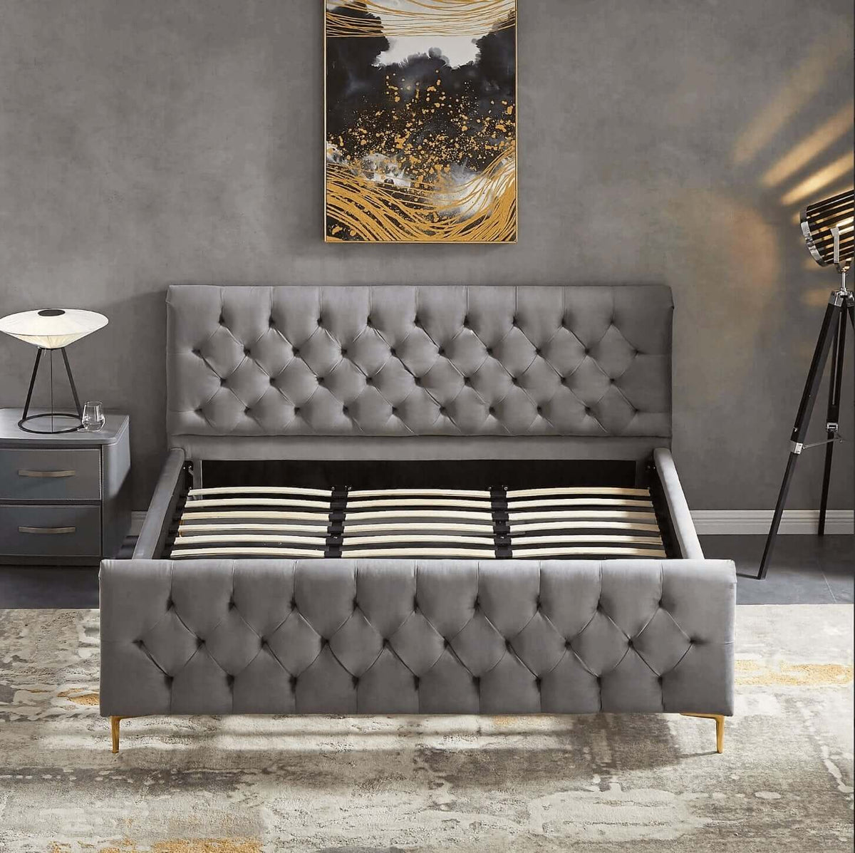 Bailey Velvet Upholstered Tufted Platform Bed Frame - Revel Sofa 