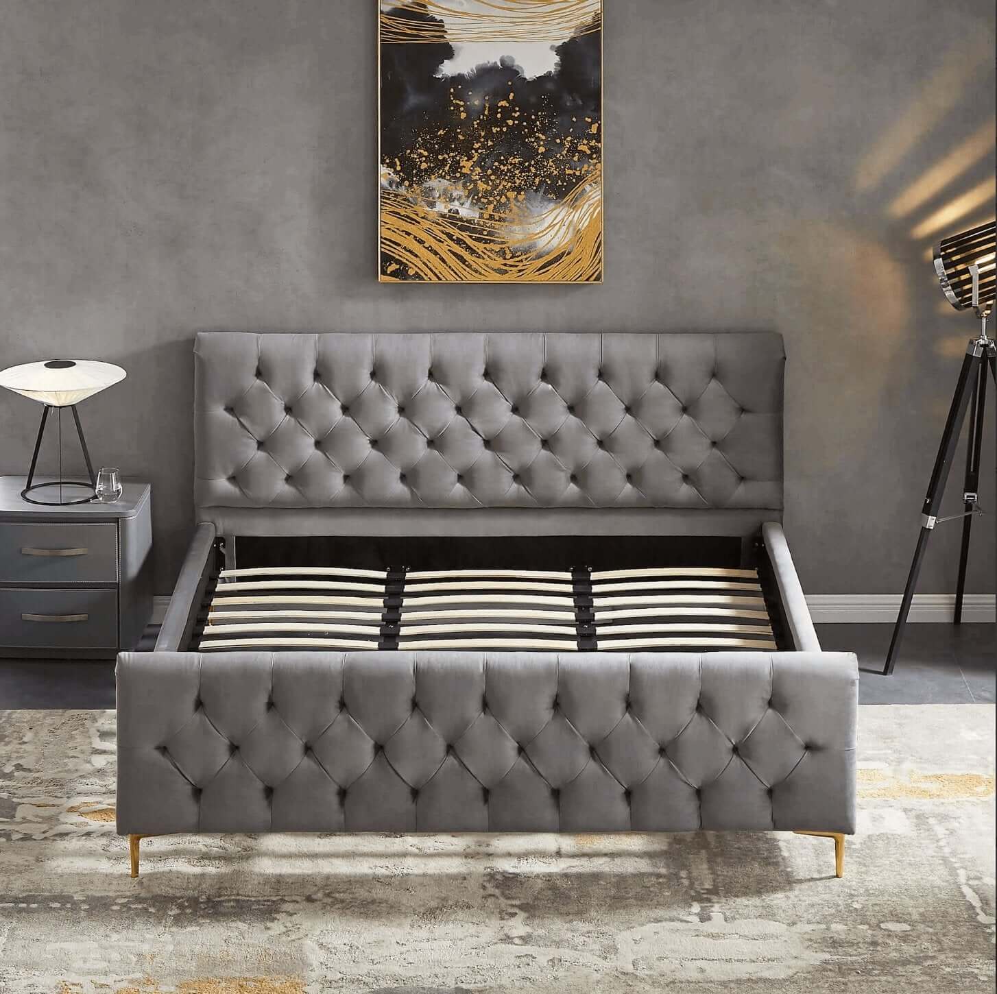 Bailey Velvet Upholstered Tufted Platform Bed Frame - Revel Sofa 