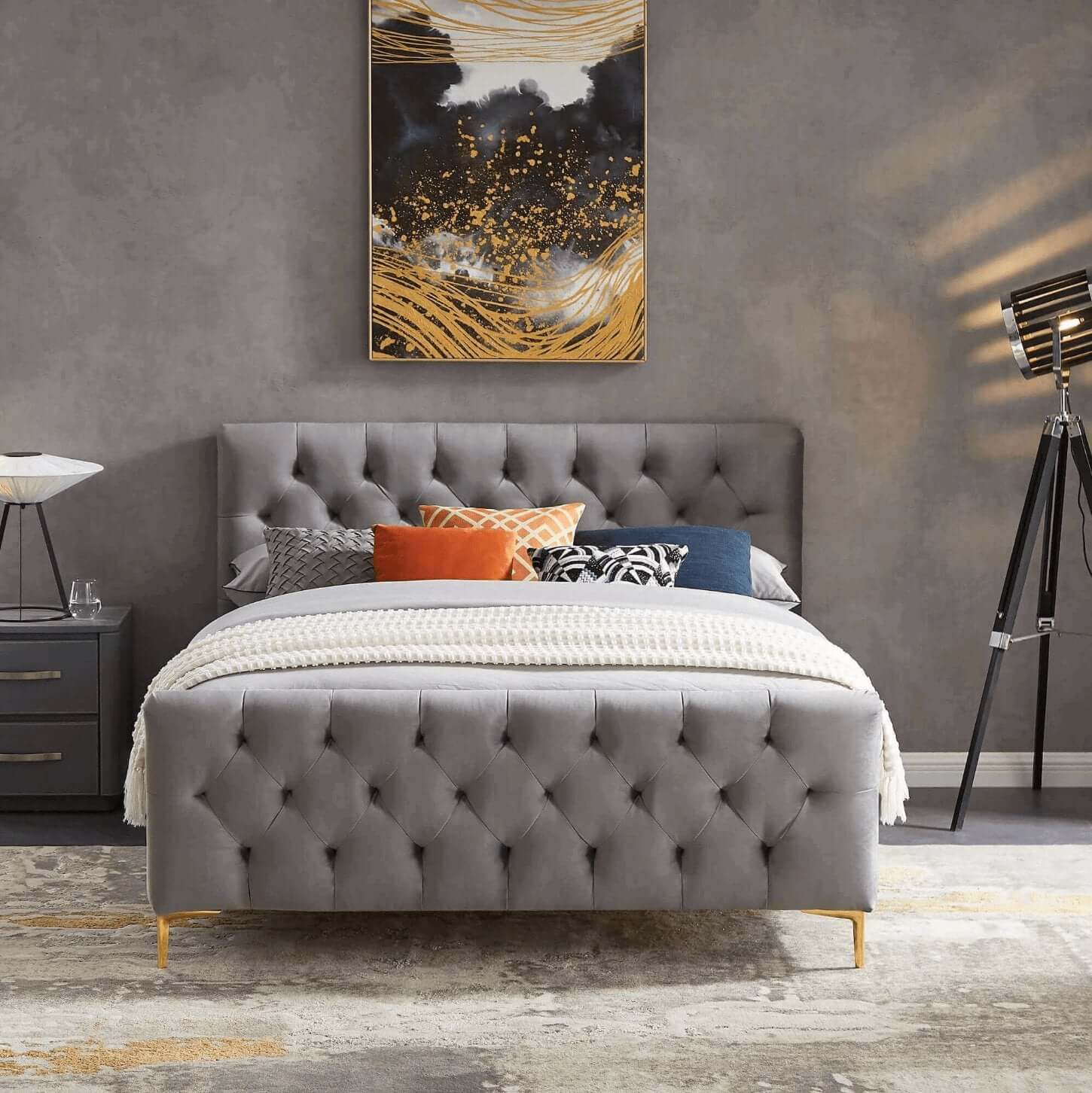 Bailey Velvet Upholstered Tufted Platform Bed Frame - Revel Sofa 