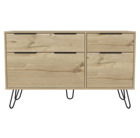 Begonia Double Dresser Four Drawers w/ Hairpin Legs, Color Light Oak