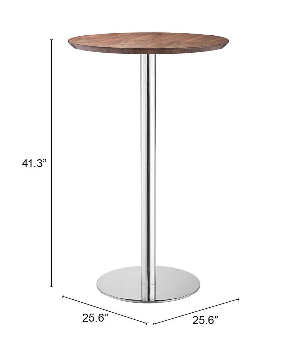 Bergen Bar Stainless Steel Base Walnut Round Table Top - Revel Sofa 