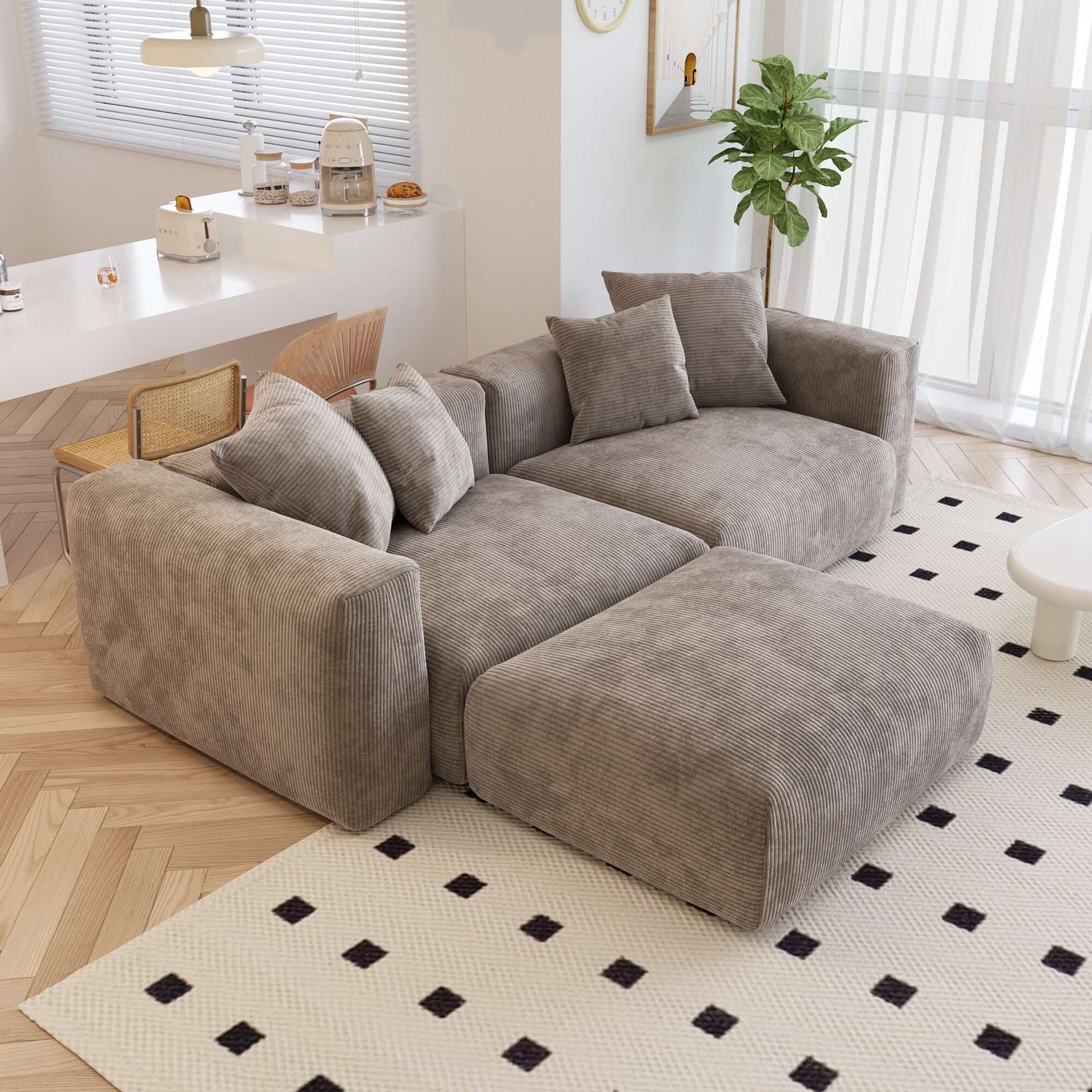 Big-Plush Modular Corduroy Sectional Sofa Customizable (Brown, Black, or Beige)