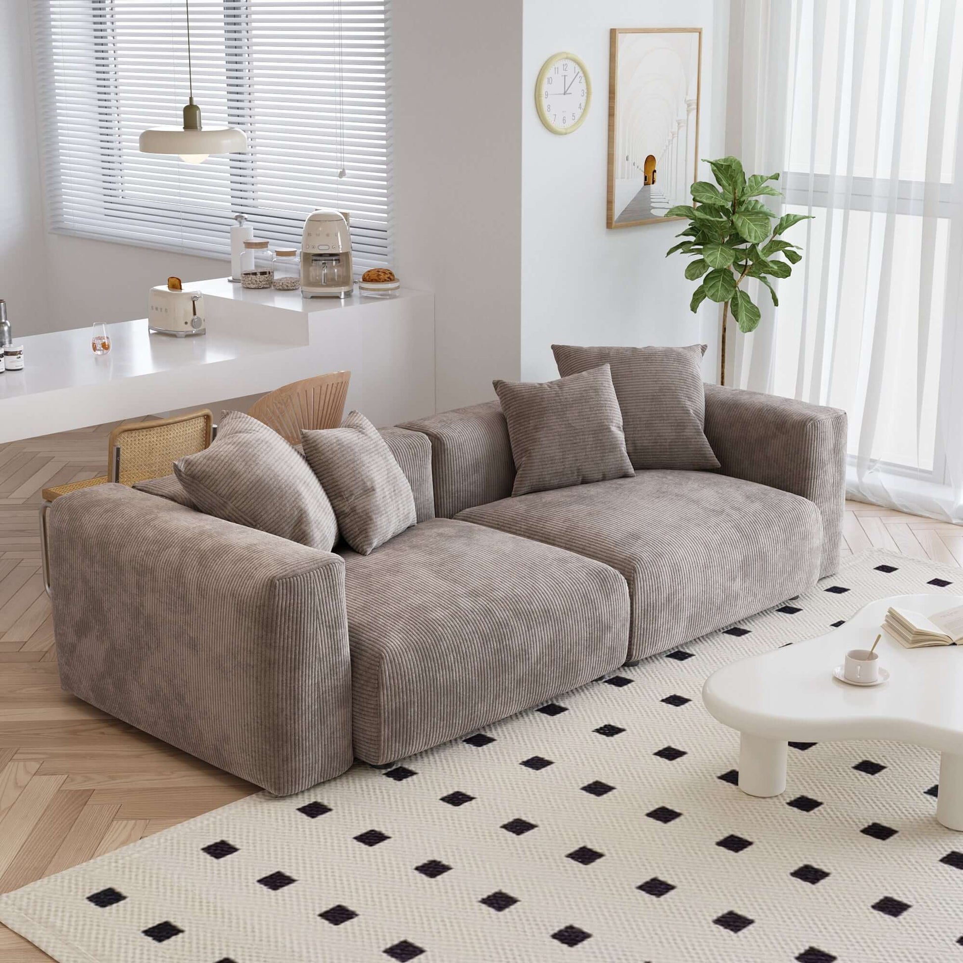 Big-Plush Modular Corduroy Sectional Sofa Customizable (Brown, Black, or Beige)