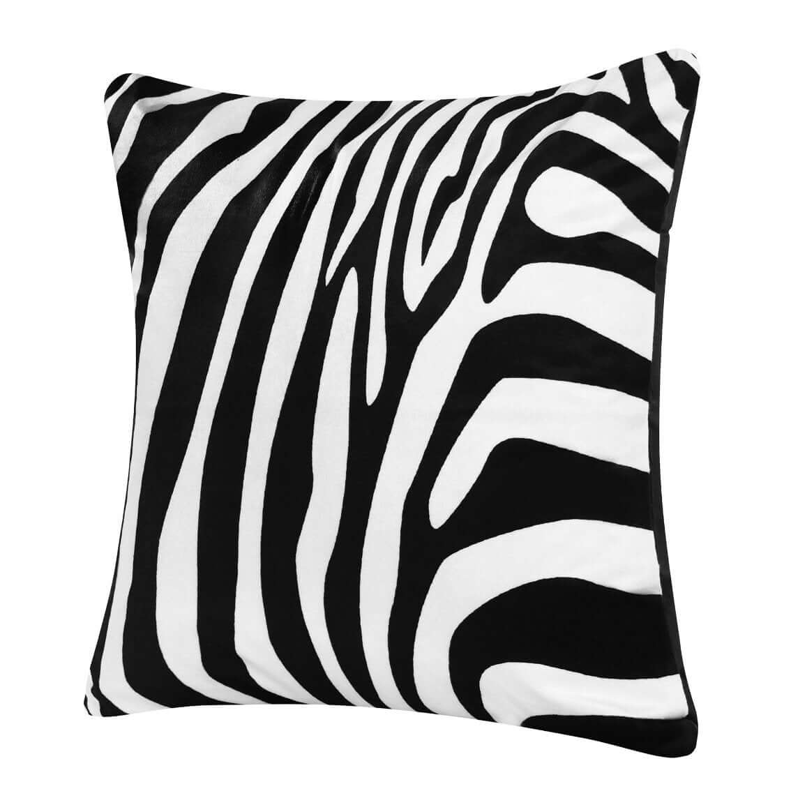 Black And White Polyester Zebra Print Zippered Throw Pillow 20"x20"