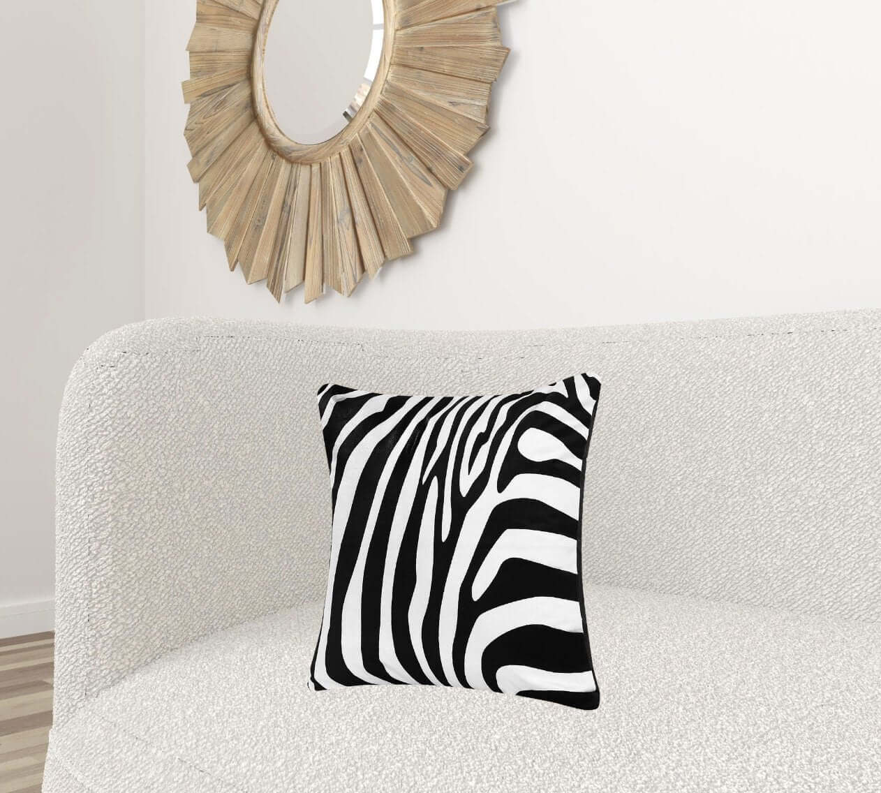 Black And White Polyester Zebra Print Zippered Throw Pillow 20"x20"