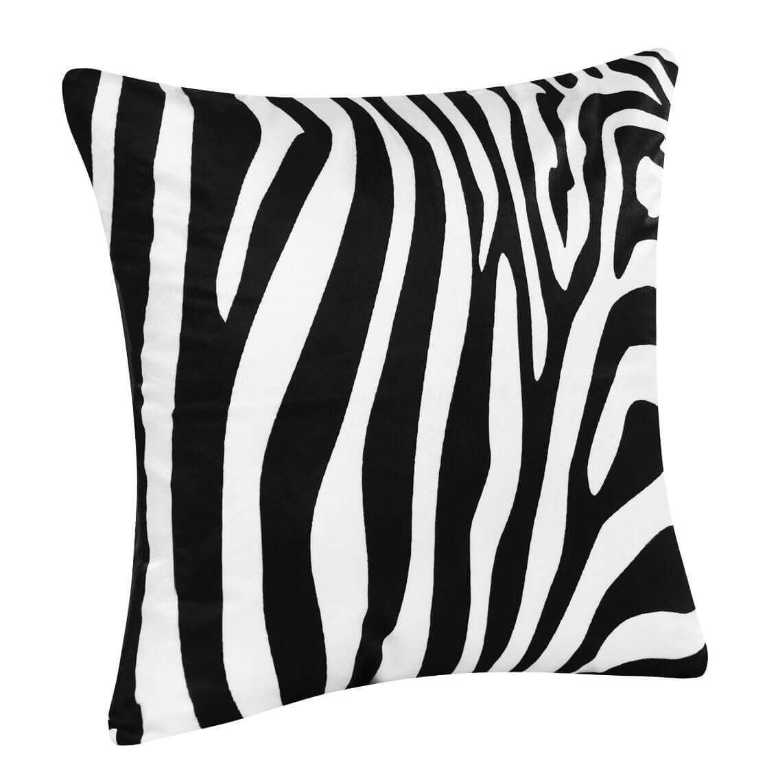 Black And White Polyester Zebra Print Zippered Throw Pillow 20"x20"