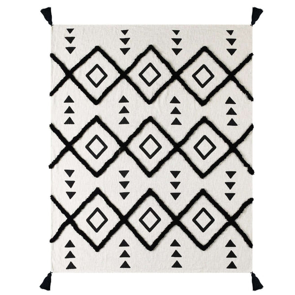 Black And White Woven Cotton Geometric Throw Blanket - Revel Sofa