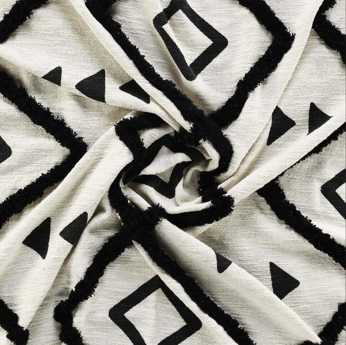 Black And White Woven Cotton Geometric Throw Blanket - Revel Sofa 