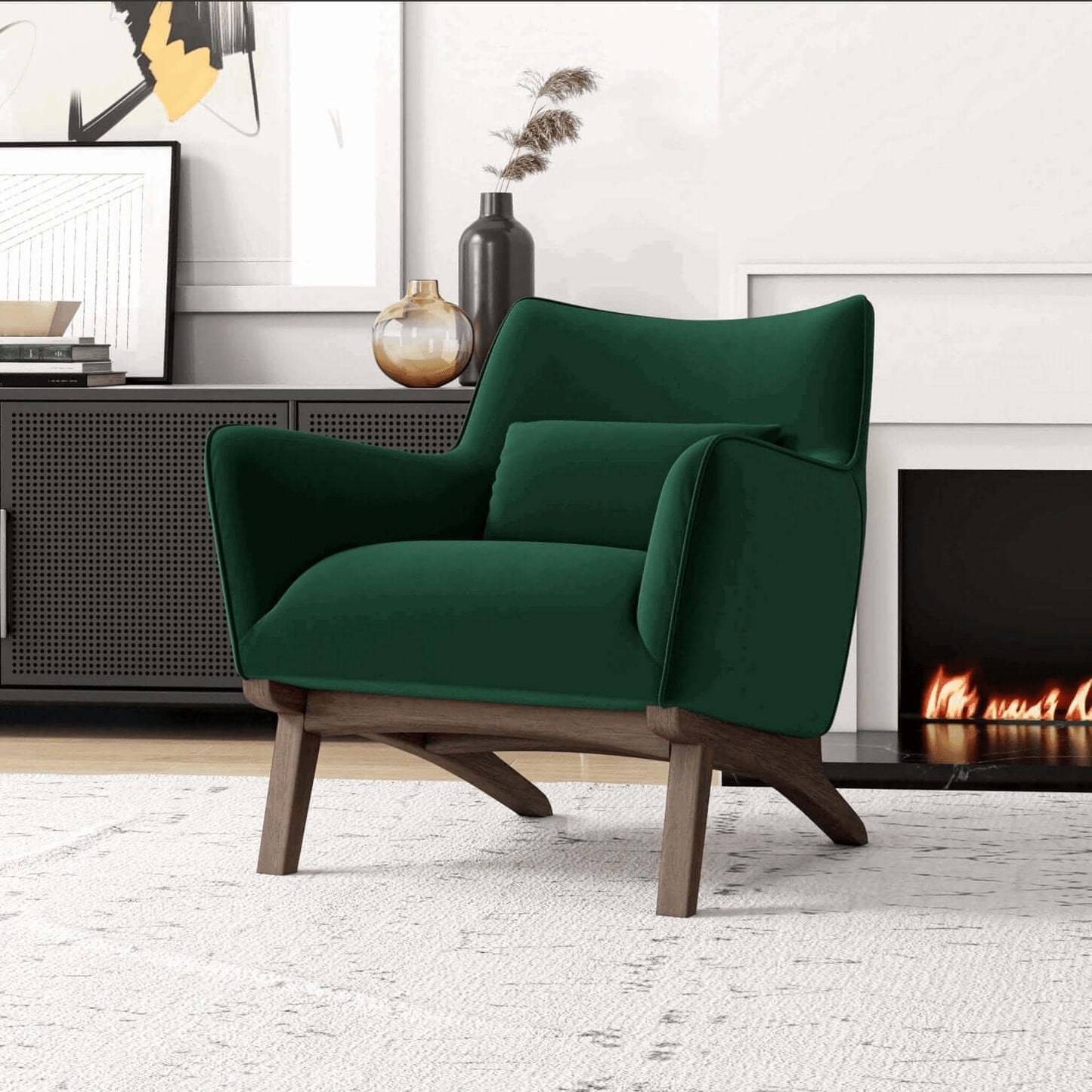 Brayden MCM Fabric Accent Lounge Chair – Modern Upholstered Chair (Multiple Fabrics & Colors) in green upholstery