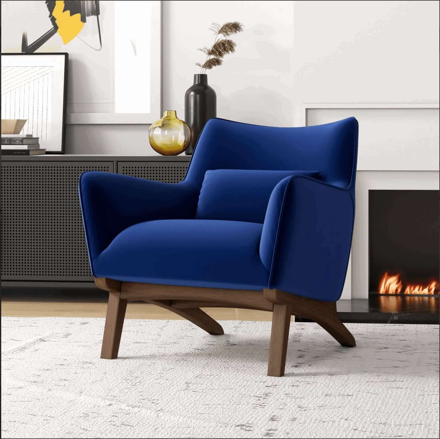 Brayden MCM Fabric Accent Lounge Chair – Modern Upholstered Chair (Multiple Fabrics & Colors) in blue upholstery.