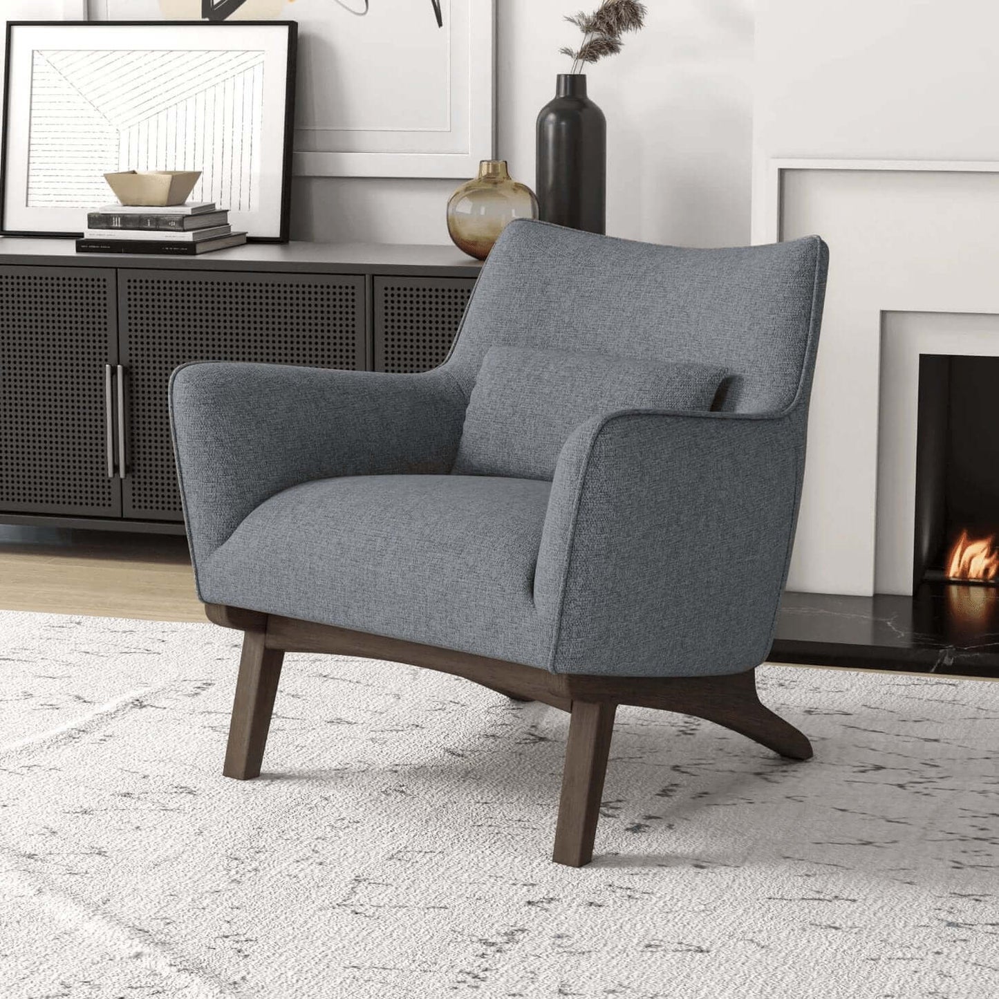 Brayden MCM Fabric Accent Lounge Chair – Modern Upholstered Chair (Multiple Fabrics & Colors) in gray with wood base
