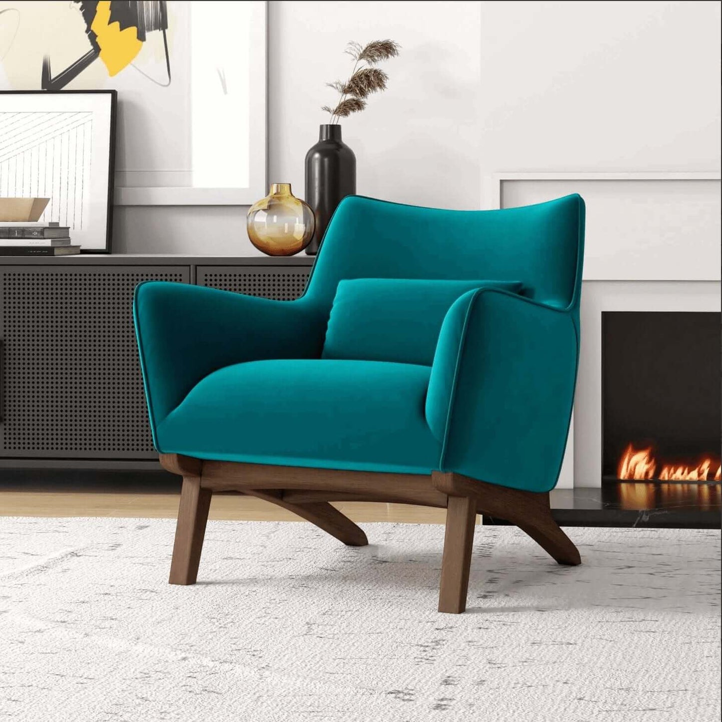 Brayden MCM Fabric Accent Lounge Chair – Modern Upholstered Chair (Multiple Fabrics & Colors) in teal fabric.