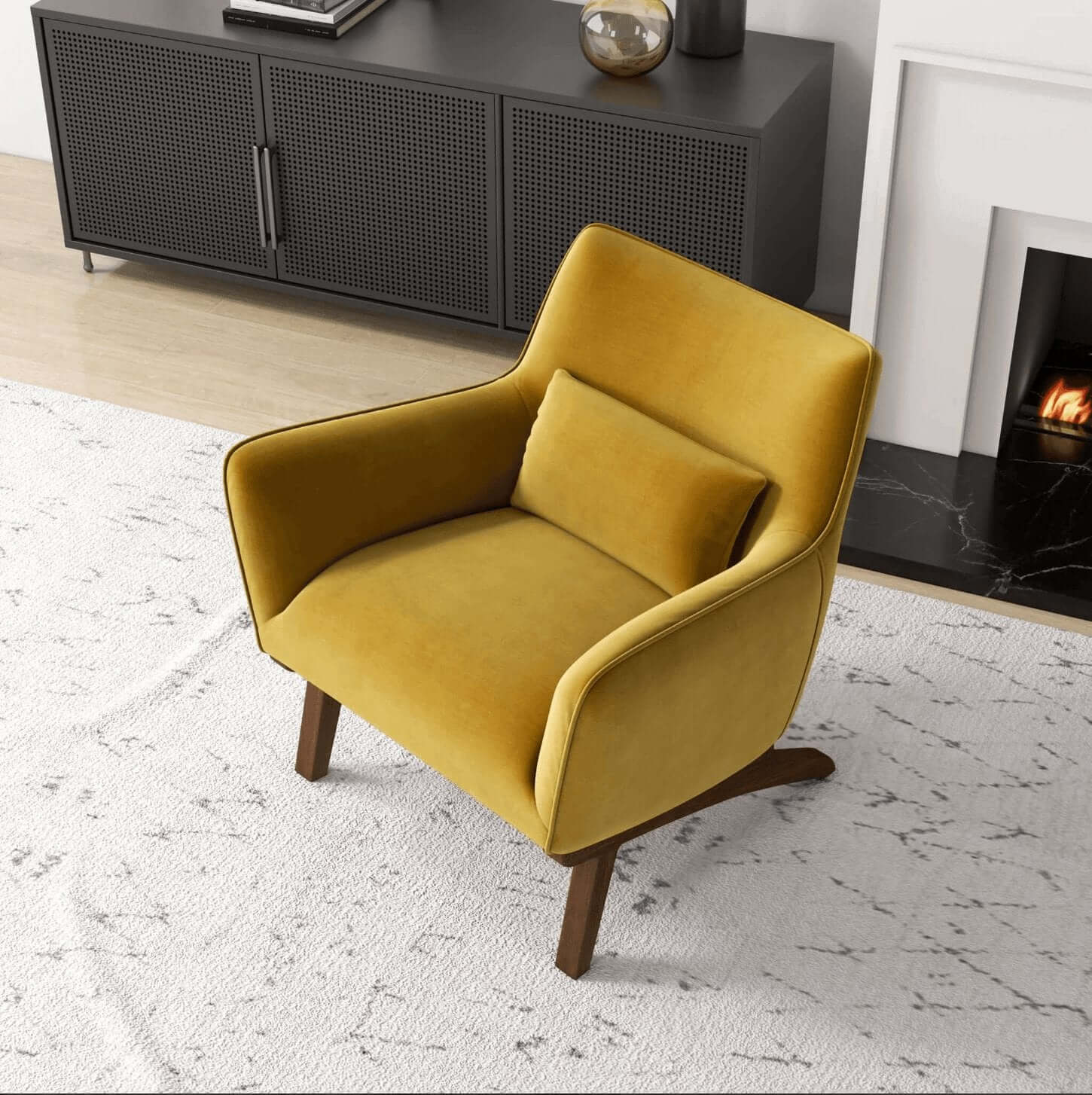 Brayden MCM Fabric Accent Lounge Chair – Modern Upholstered Chair (Multiple Fabrics & Colors) in mustard yellow fabric.