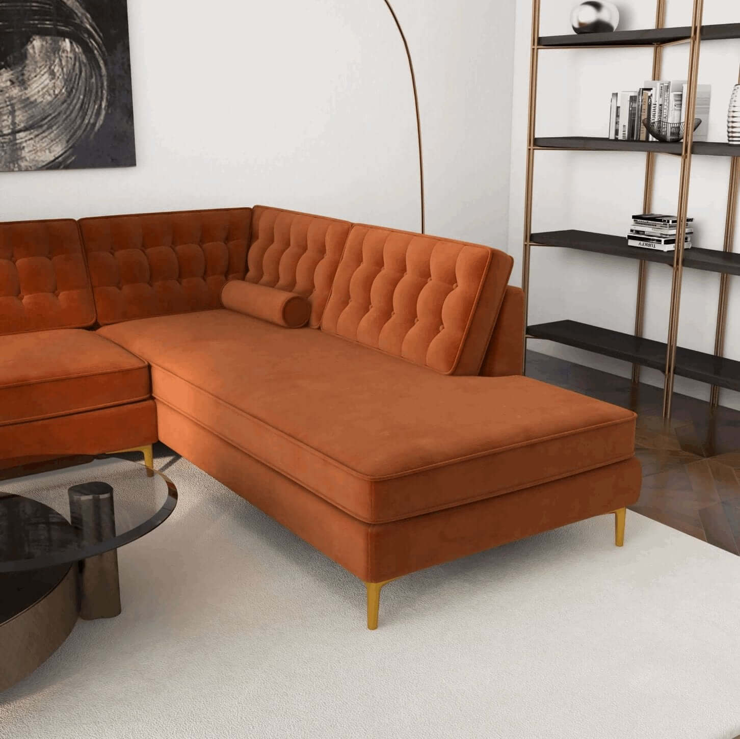 Brooke MCM Tufted Chaise Sectional Sofa 101" - Revel Sofa 