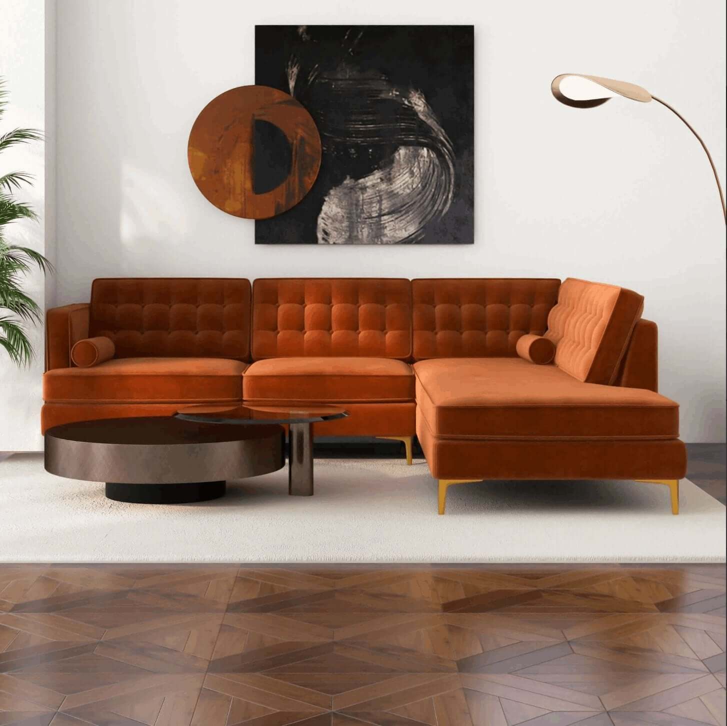 Brooke MCM Tufted Chaise Sectional Sofa 101" - Revel Sofa 