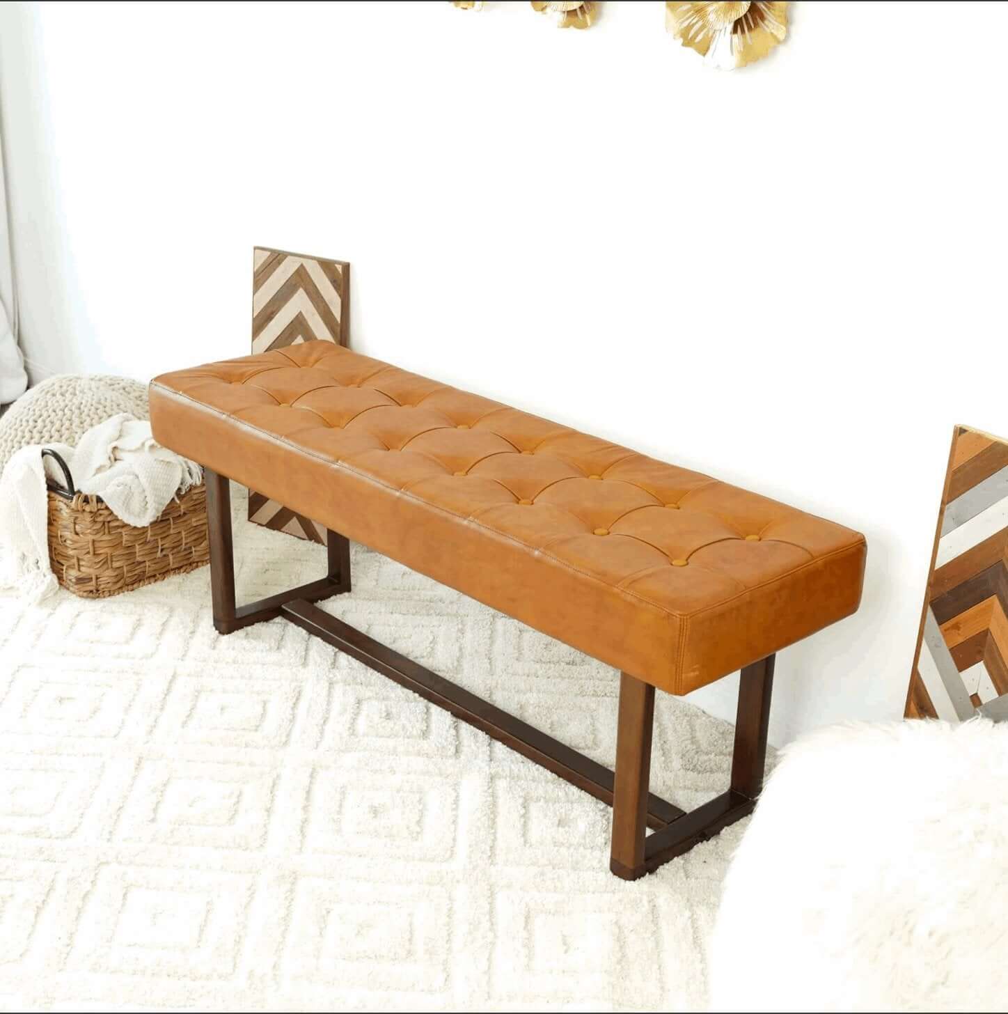 Cameron MCM Genuine Leather Tufted Bench - Revel Sofa 