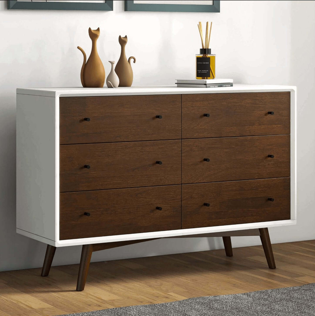 Caroline MCM Solid Wood Dresser Walnut Finish (47") - Revel Sofa 
