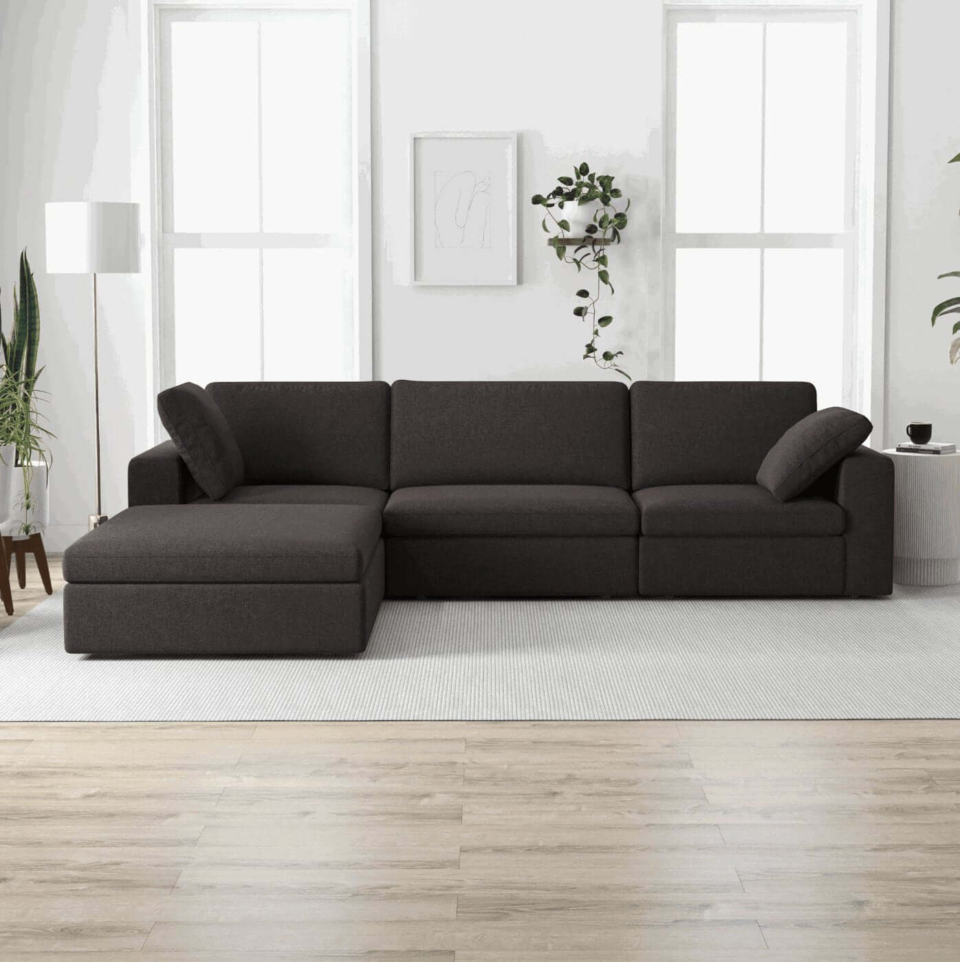 Cecilia Modular Sectional Sofa with Reversible Chaise, Dark Gray 121" - Revel Sofa 