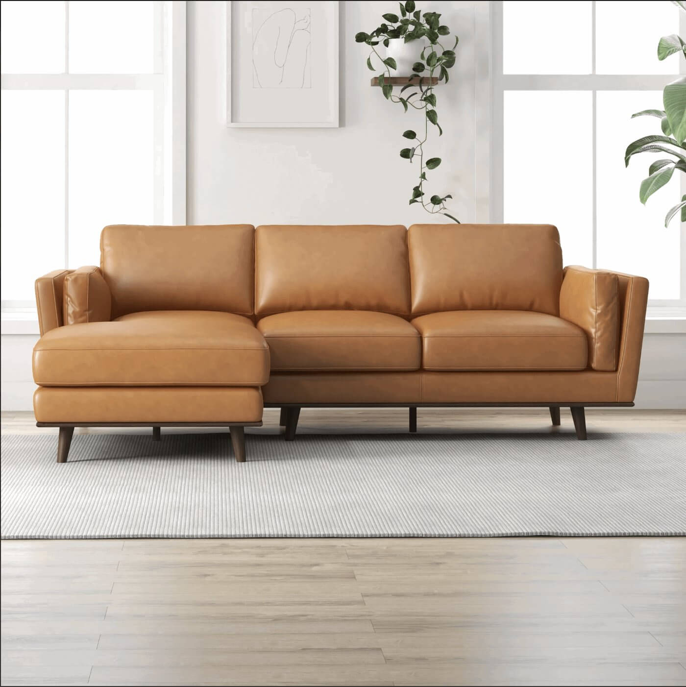 Chase MCM Leather Chaise Sectional Sofa 92" - Revel Sofa 
