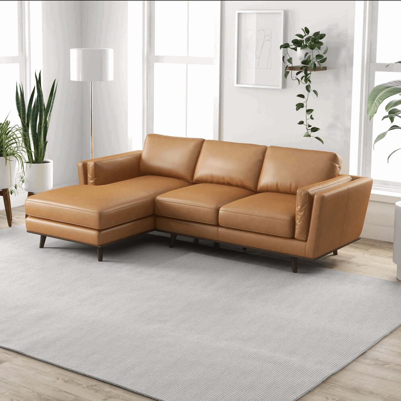 Chase MCM Leather Chaise Sectional Sofa 92" - Revel Sofa 