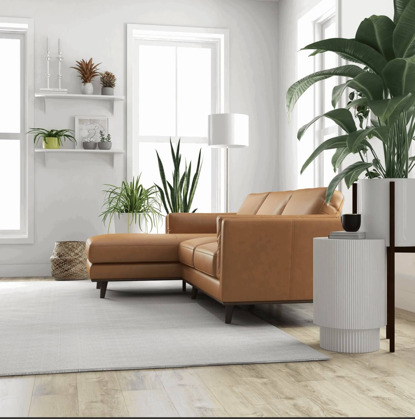 Chase MCM Leather Chaise Sectional Sofa 92" - Revel Sofa 