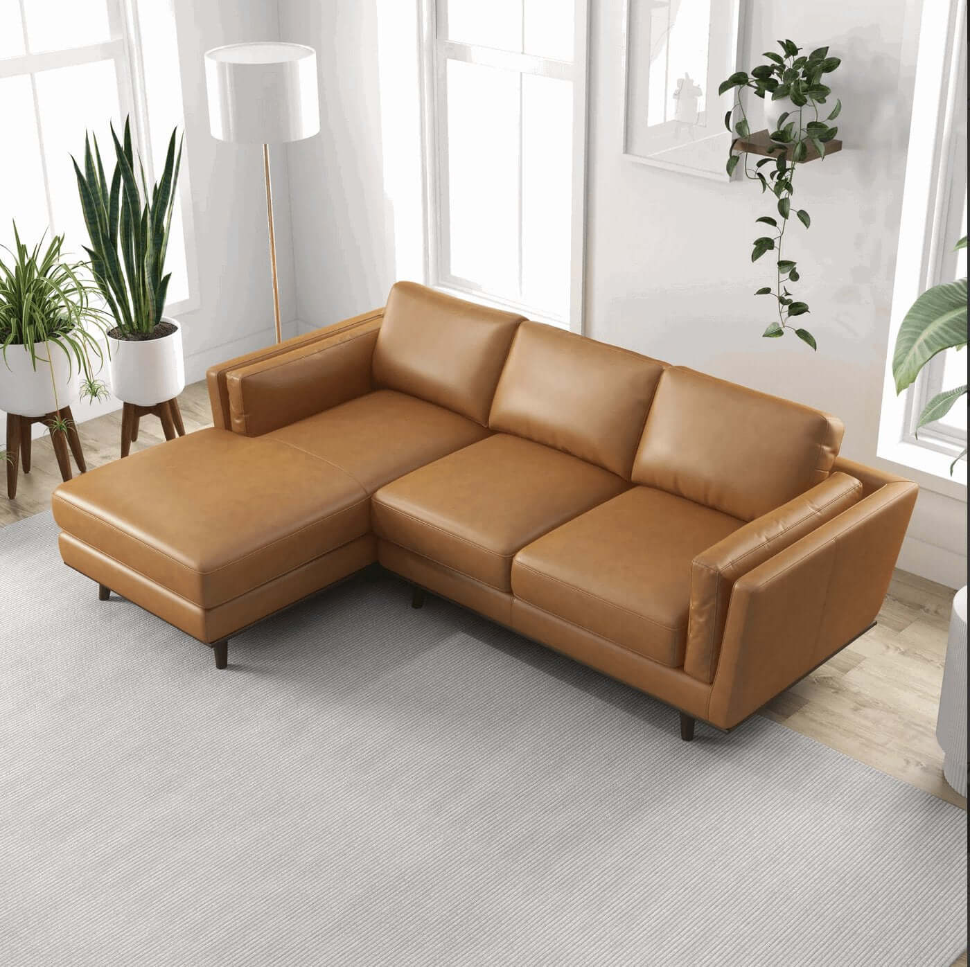 Chase MCM Leather Chaise Sectional Sofa 92" - Revel Sofa 