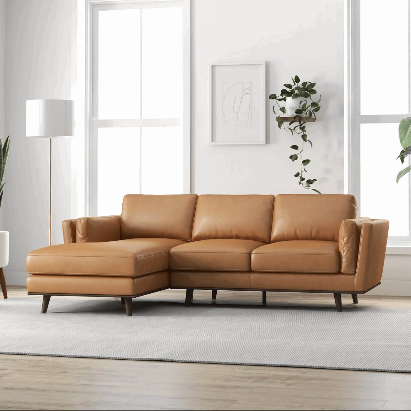 Chase MCM Leather Chaise Sectional Sofa 92" - Revel Sofa 