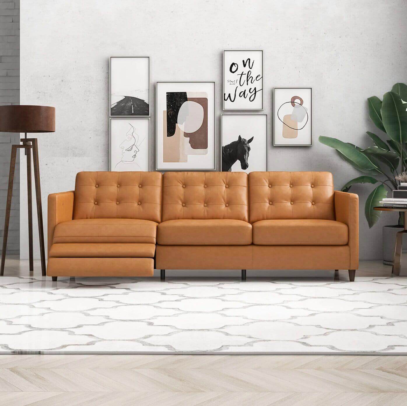 Christopher MCM Tufted Leather Power Reclining Sofa 93" - Revel Sofa 
