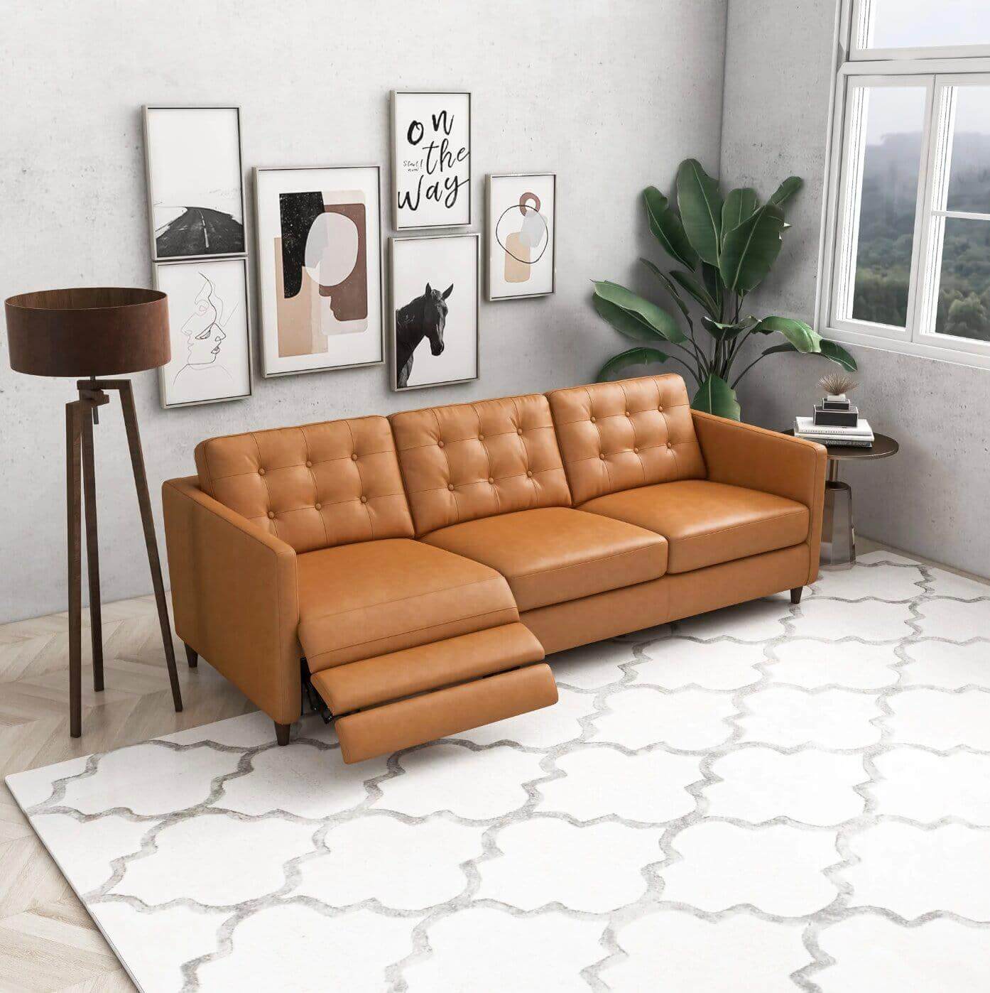 Christopher MCM Tufted Leather Power Reclining Sofa 93" - Revel Sofa 