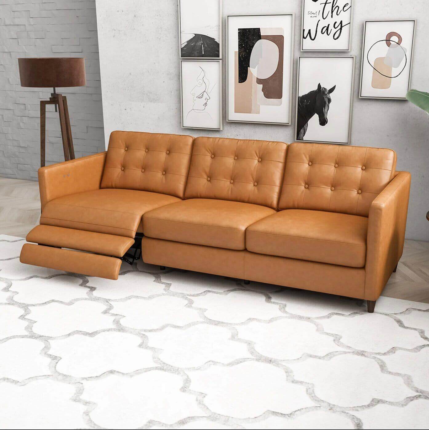 Christopher MCM Tufted Leather Power Reclining Sofa 93" - Revel Sofa 