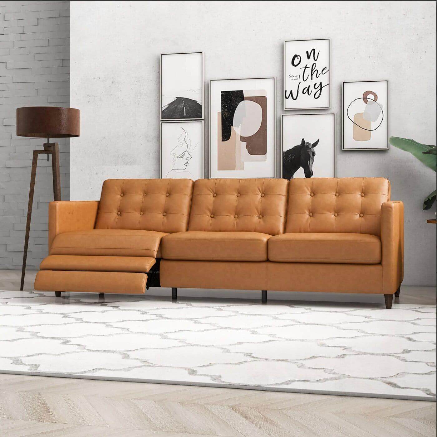 Christopher MCM Tufted Leather Power Reclining Sofa 93" - Revel Sofa 