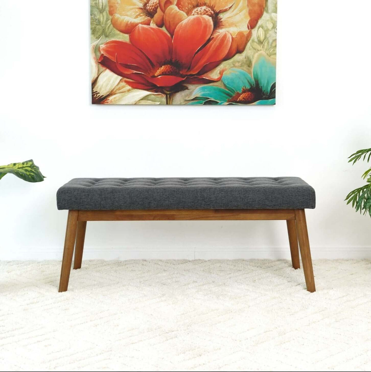 Delilah MCM Tufted Upholstered Fabric Bench - Revel Sofa 