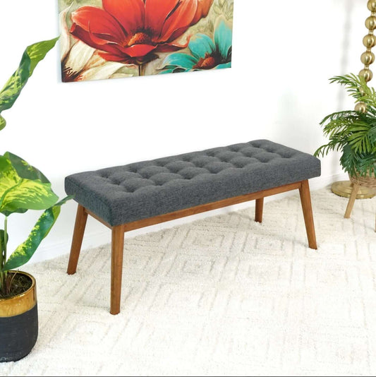 Delilah MCM Tufted Upholstered Fabric Bench - Revel Sofa