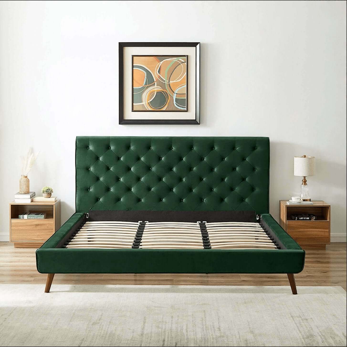 Dillon MCM Platform Bed with Button Tufted Velvet Upholstery - Revel Sofa 