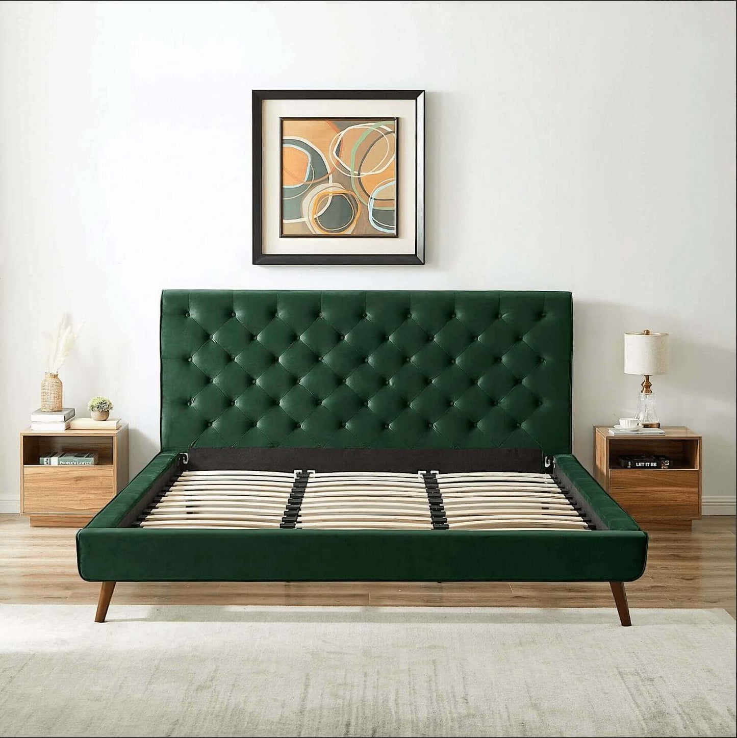 Dillon MCM Platform Bed with Button Tufted Velvet Upholstery - Revel Sofa 