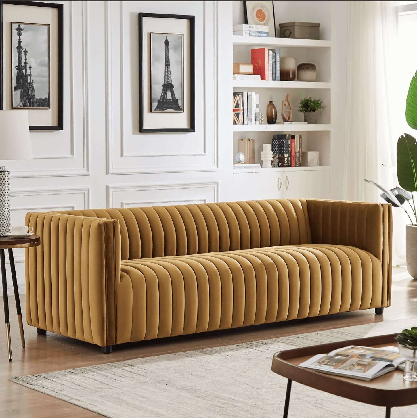 Dominic MCM Style Channel Tufted Velvet Sofa 85" - Revel Sofa 